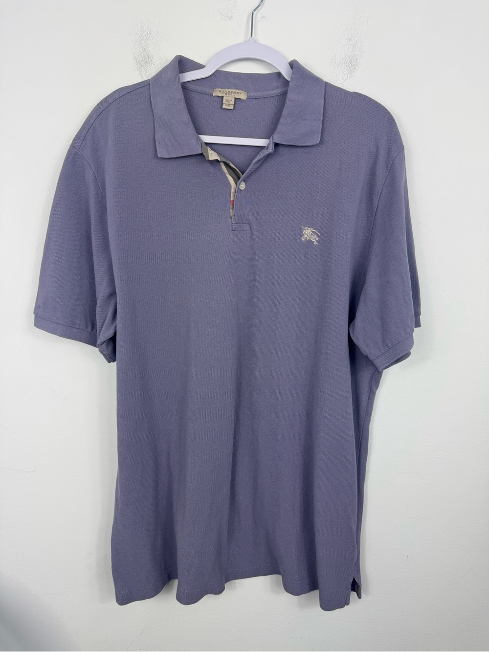 Burberry Brit Men's Polo Shirt XXL Purple Cotton Short Sleeve Equestrian Knight